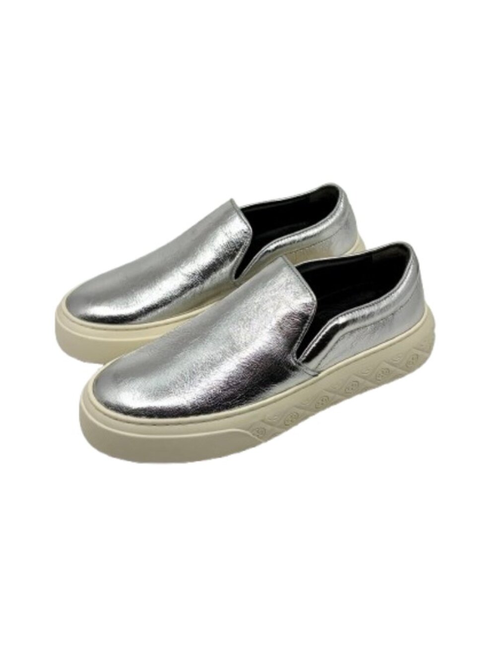 TORY BURCH Ladybug Slip-On Platform Metallic Leathe5 Sneakers Silver Size 7 NEW